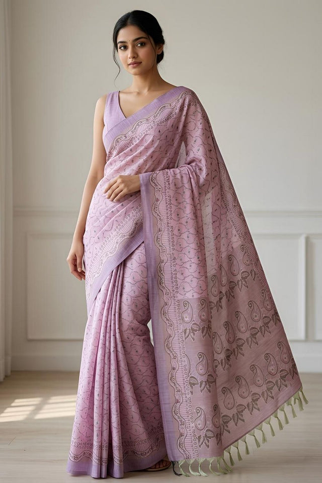 Pink Woven Cotton Blend Saree (ACA8560)