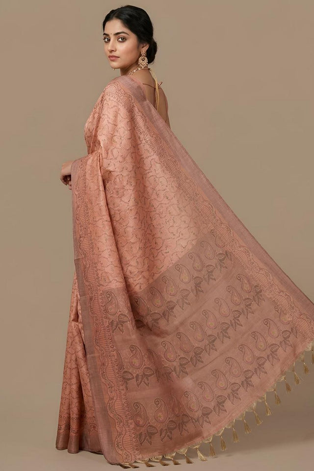 Orange Woven Cotton Blend Saree (ACA8562)
