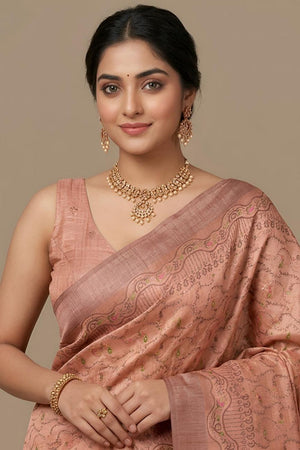 Orange Woven Cotton Blend Saree (ACA8562)