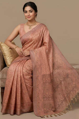 Orange Woven Cotton Blend Saree (ACA8562)