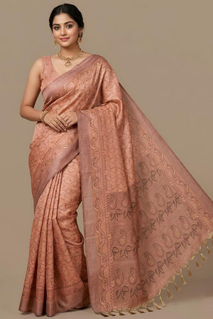 Orange Woven Cotton Blend Saree (ACA8562)