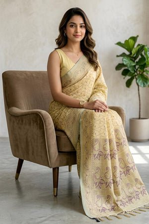 Yellow Woven Cotton Blend Saree (ACA8563)