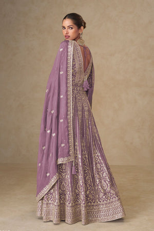 Free Size Stitched Purple Sequin with Embroidered Chinon Anarkali Suits (ACA8564)