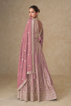 Free Size Stitched Pink Sequin with Embroidered Chinon Anarkali Suits (ACA8566)