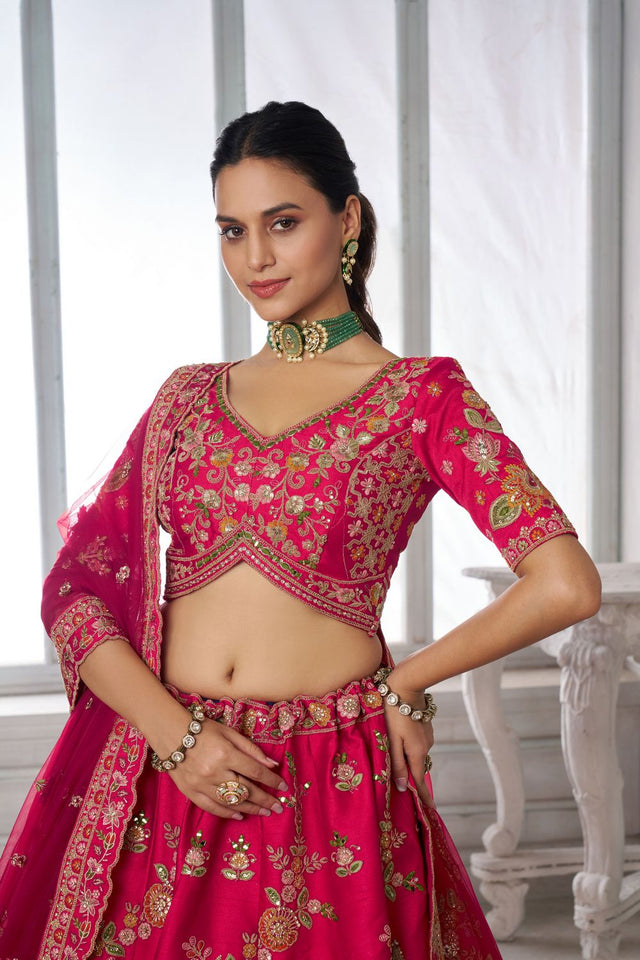 Pink Sequin with Floral Embroidered Silk Lehenga (ACA8572)