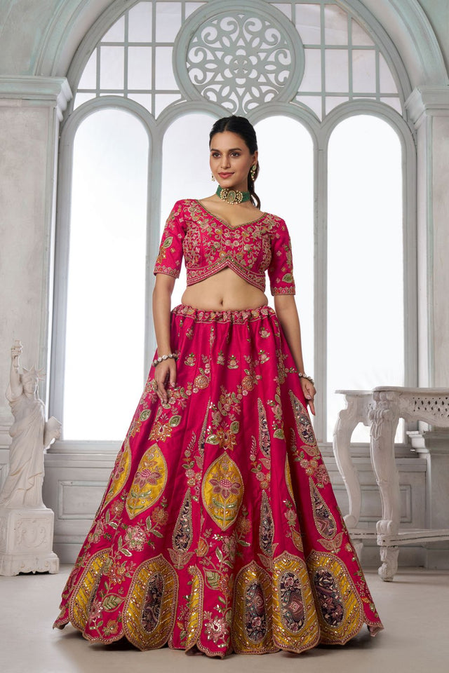 Pink Sequin with Floral Embroidered Silk Lehenga (ACA8572)