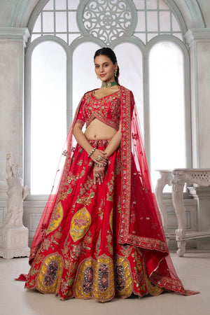 Red Sequin with Floral Embroidered Silk Lehenga (ACA8573)