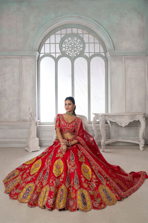 Red Sequin with Floral Embroidered Silk Lehenga (ACA8573)