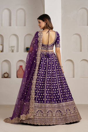 Purple Sequin with Floral Embroidered Silk Lehenga (ACA8575)