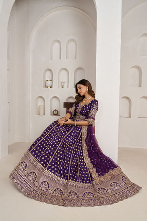 Purple Sequin with Floral Embroidered Silk Lehenga (ACA8575)
