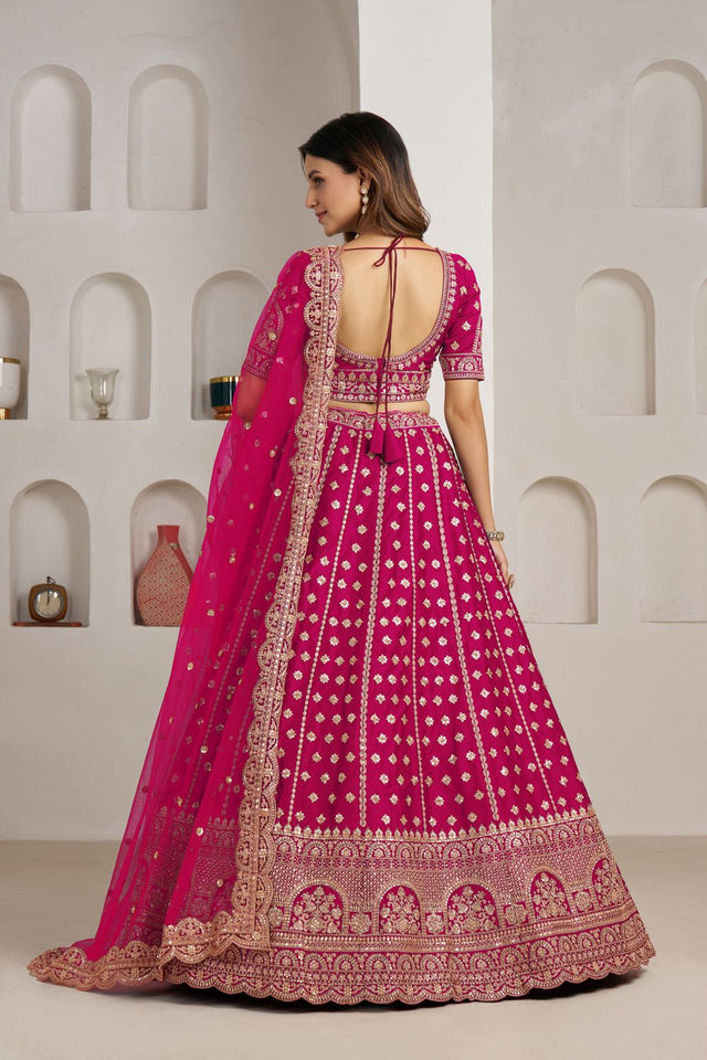 Pink Sequin with Floral Embroidered Silk Lehenga (ACA8576)