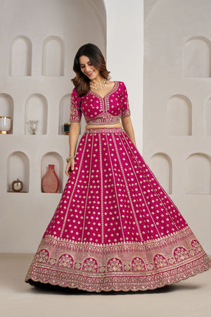 Pink Sequin with Floral Embroidered Silk Lehenga (ACA8576)