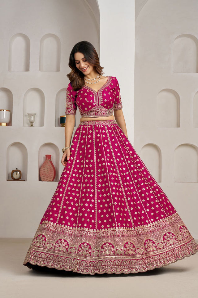 Pink Sequin with Floral Embroidered Silk Lehenga (ACA8576)
