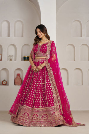 Pink Sequin with Floral Embroidered Silk Lehenga (ACA8576)