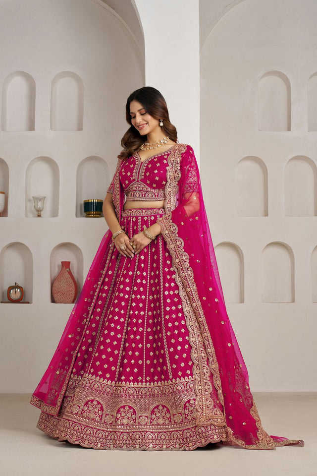 Pink Sequin with Floral Embroidered Silk Lehenga (ACA8576)