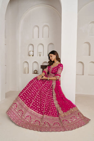Pink Sequin with Floral Embroidered Silk Lehenga (ACA8576)