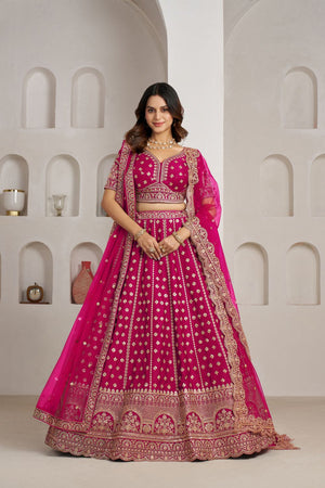 Pink Sequin with Floral Embroidered Silk Lehenga (ACA8576)
