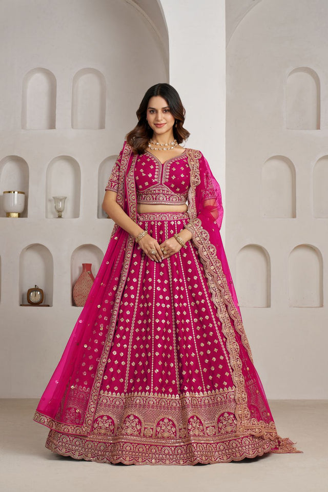 Pink Sequin with Floral Embroidered Silk Lehenga (ACA8576)