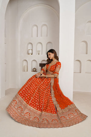 Rust Sequin with Floral Embroidered Silk Lehenga (ACA8577)
