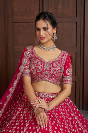 Pink Sequin with Floral Embroidered Net Lehenga (ACA8578)