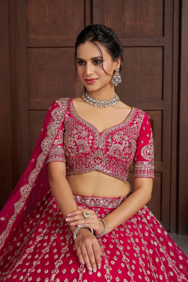 Pink Sequin with Floral Embroidered Net Lehenga (ACA8578)