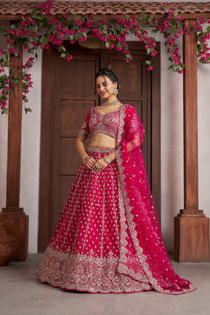 Pink Sequin with Floral Embroidered Net Lehenga (ACA8578)