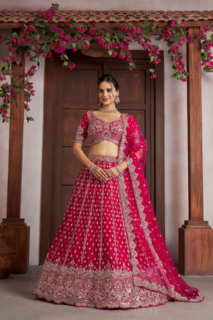 Pink Sequin with Floral Embroidered Net Lehenga (ACA8578)