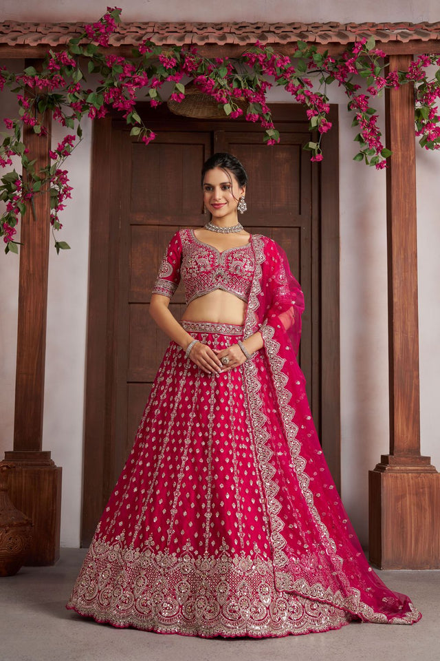 Pink Sequin with Floral Embroidered Net Lehenga (ACA8578)
