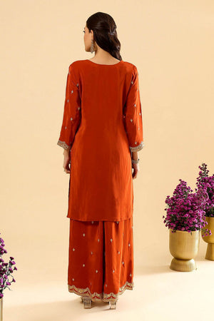 Orange Silk Embroidered Palazzo Suit (ACA8605)