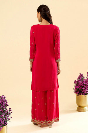 Pink Silk Embroidered Palazzo Suit (ACA8606)