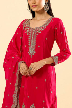 Pink Silk Embroidered Palazzo Suit (ACA8606)
