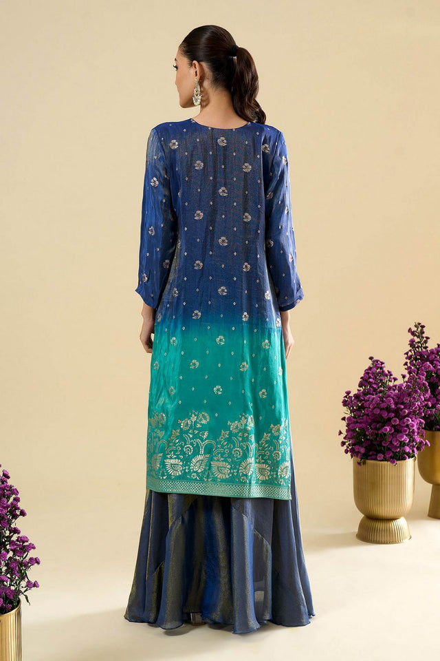 Blue Viscose Woven Palazzo Suit (ACA8607)