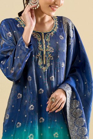 Blue Viscose Woven Palazzo Suit (ACA8607)