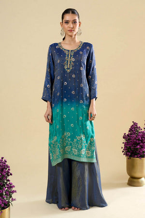 Blue Viscose Woven Palazzo Suit (ACA8607)