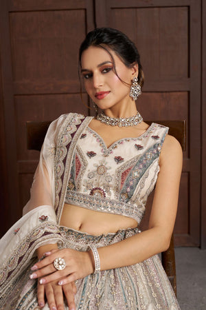 White Net Sequin with Floral Embroidered Lehenga (ACA8610)