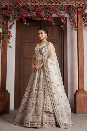 White Net Sequin with Floral Embroidered Lehenga (ACA8610)