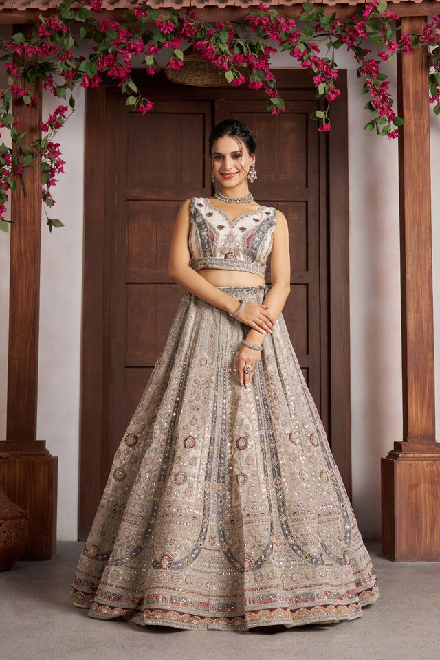 White Net Sequin with Floral Embroidered Lehenga (ACA8610)