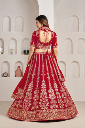 Red Silk Sequin with Floral Embroidered Lehenga (ACA8613)
