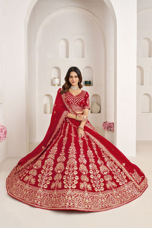 Red Silk Sequin with Floral Embroidered Lehenga (ACA8613)