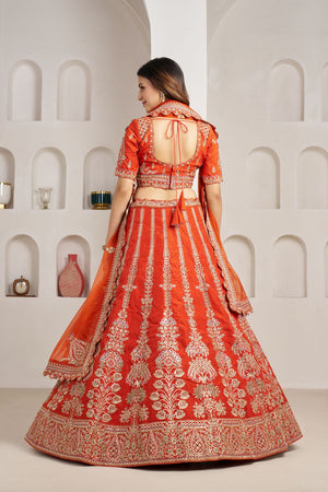 Rust Silk Sequin with Floral Embroidered Lehenga (ACA8614)