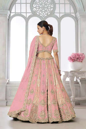 Pink Silk Sequin with Floral Embroidered Lehenga (ACA8615)