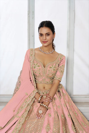Pink Silk Sequin with Floral Embroidered Lehenga (ACA8615)