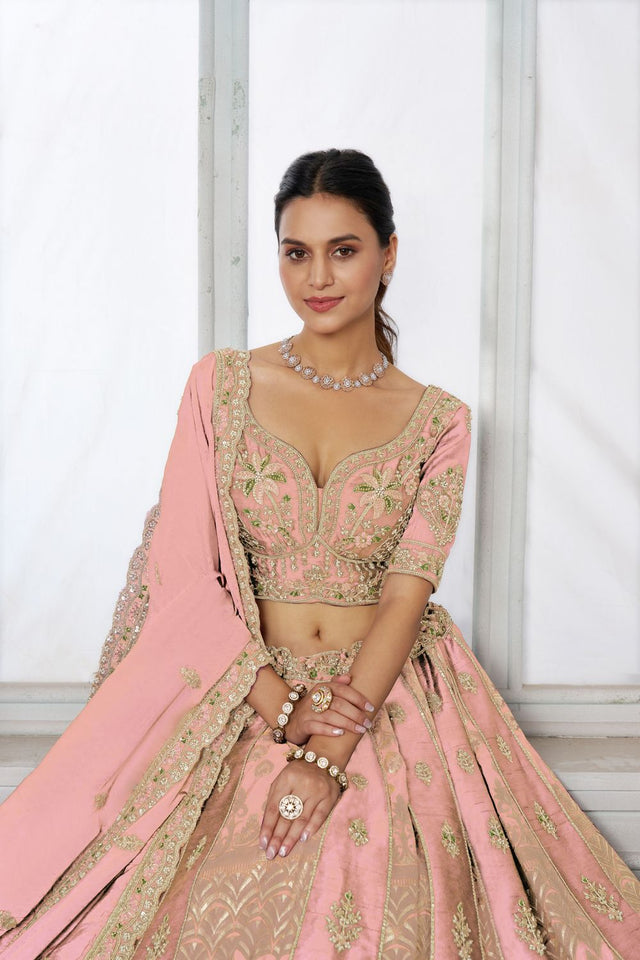 Pink Silk Sequin with Floral Embroidered Lehenga (ACA8615)