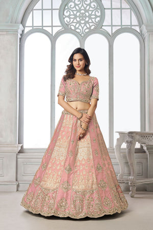 Pink Silk Sequin with Floral Embroidered Lehenga (ACA8615)