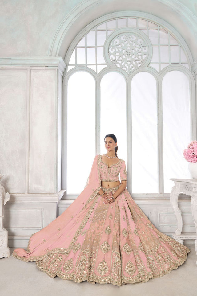 Pink Silk Sequin with Floral Embroidered Lehenga (ACA8615)