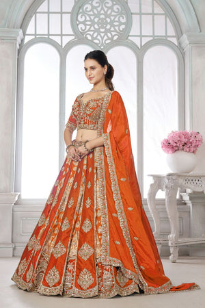 Rust Silk Sequin with Embroidered Lehenga (ACA8617)