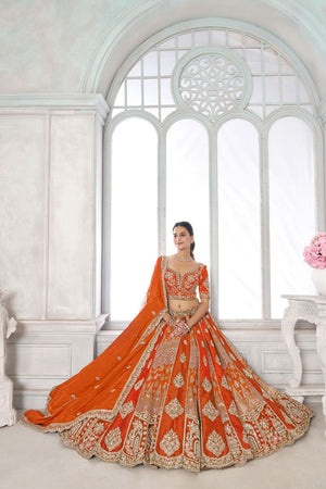 Rust Silk Sequin with Embroidered Lehenga (ACA8617)