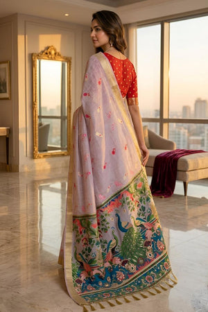 Lavender Cotton Blend Kalamkari Woven Saree (ACA8621)
