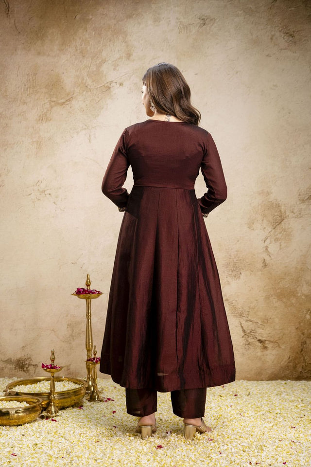 Brown Silk Embroidered Anarkali Suit (ACA8638)