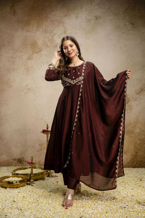 Brown Silk Embroidered Anarkali Suit (ACA8638)